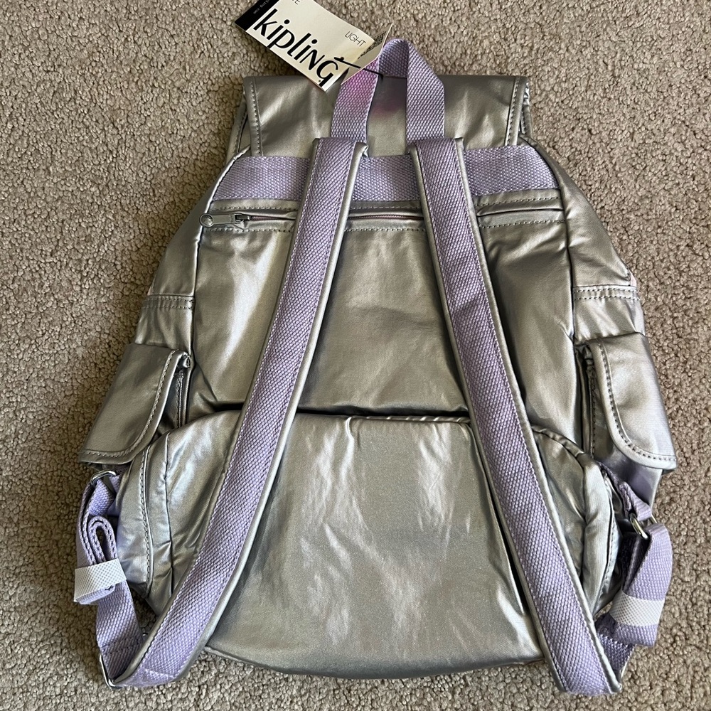 Kipling City Metallic Silver and Pink Backpack - Picture 2 of 5